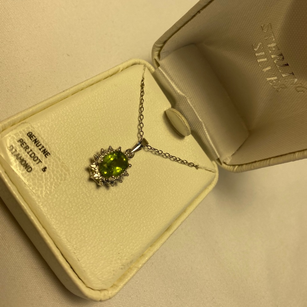 Peridot, Diamond, and Silver Necklace - Authentic